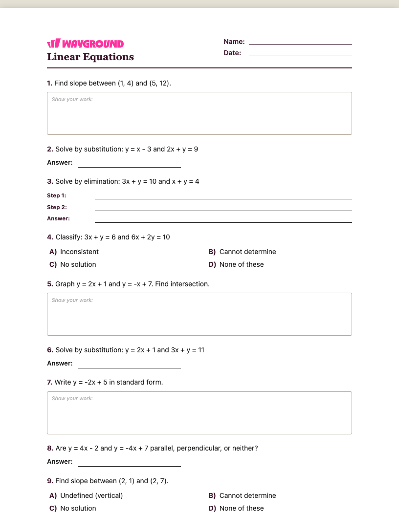 Linear Equations Worksheet - Nadający się do druku Equações-lineares Fichas-de-trabalho Série 9 - Quizizz