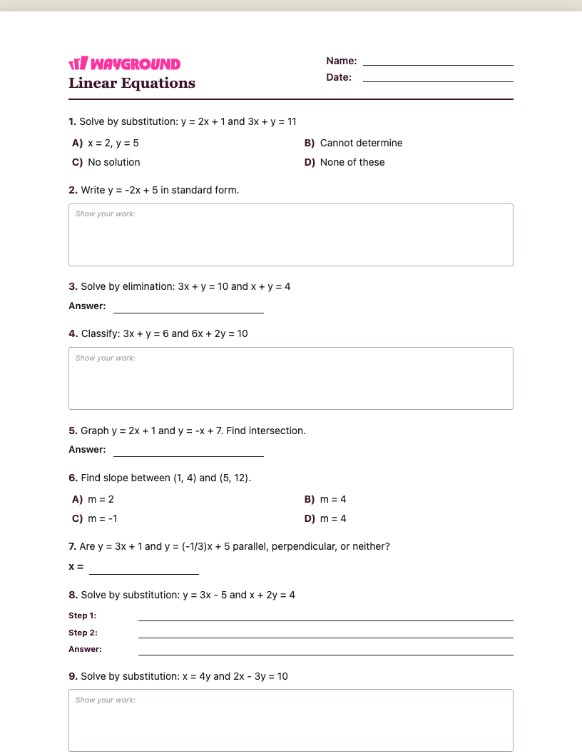 Linear Equations Worksheet - Nadający się do druku Equações-lineares Fichas-de-trabalho Série 9 - Quizizz