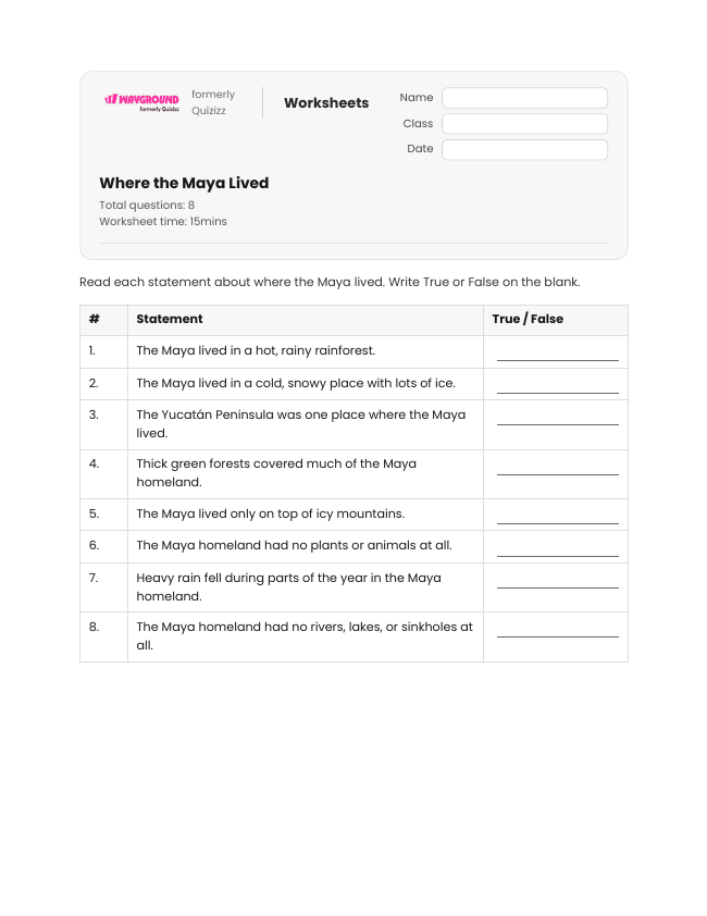 Where the Maya Lived - Printable Maya-civilization Worksheets Year 3 - Wayground