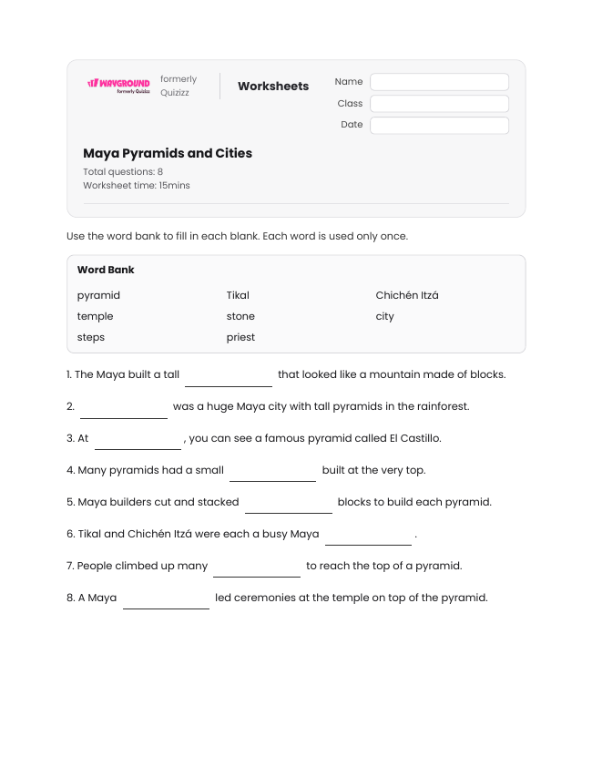 Maya Pyramids and Cities - Printable Maya-civilization Worksheets Year 3 - Wayground
