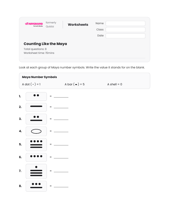 Counting Like the Maya - Printable Maya-civilization Worksheets Year 4 - Wayground