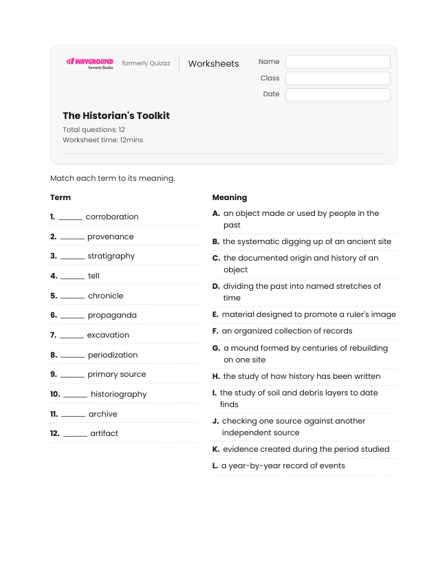 The Historian's Toolkit - Printable Mesopotamian-empires Worksheets Year 12 - Wayground