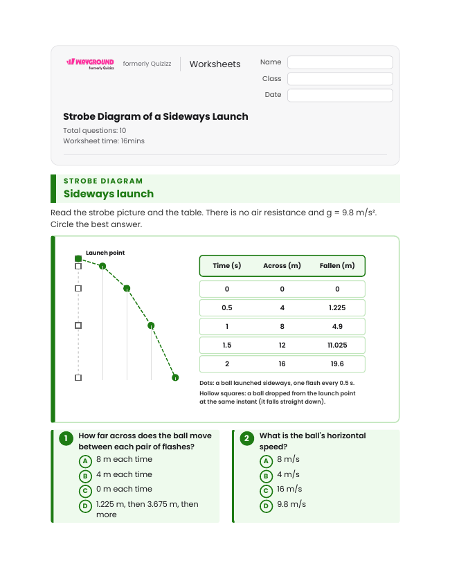 Strobe Diagram of a Sideways Launch - Printable Motion-and-energy Worksheets Class 10 - Wayground