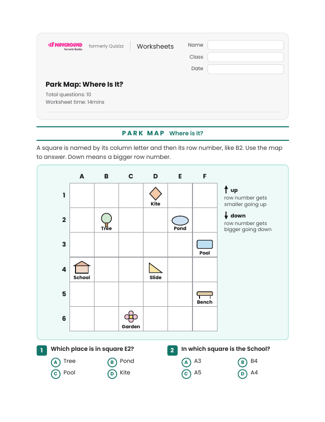 Park Map: Where Is It? - Printable Motion-and-energy Worksheets Grade 3 - Wayground