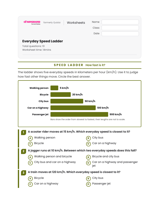 Everyday Speed Ladder - Imprimible Movimiento-y-energía Hojas-de-trabajo Grado 5 - Wayground