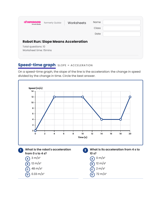 Robot Run: Slope Means Acceleration - Printable Motion-and-energy Worksheets Grade 8 - Wayground
