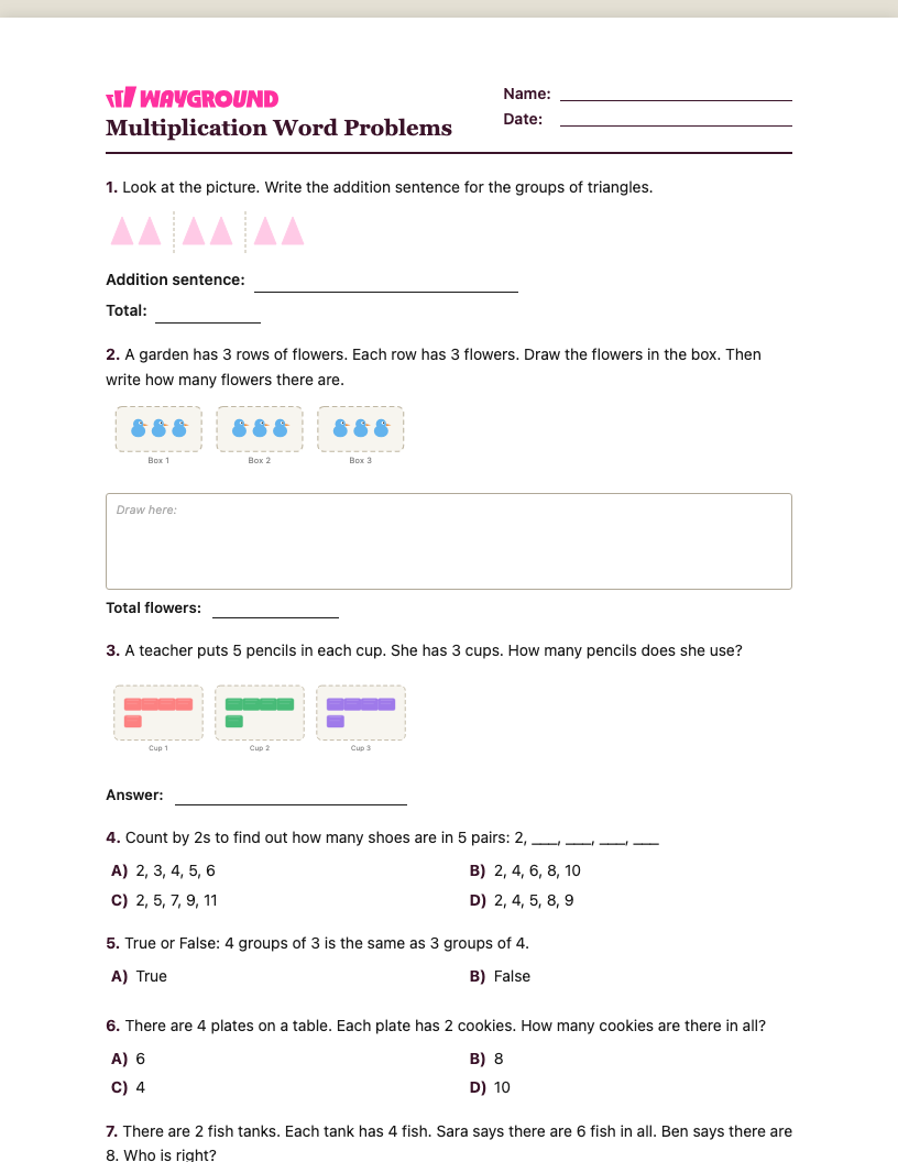 Multiplication Word Problems Worksheet - Nadający się do druku Soal-cerita-perkalian Lembar-kerja Taman-kanak-kanak - Wayground