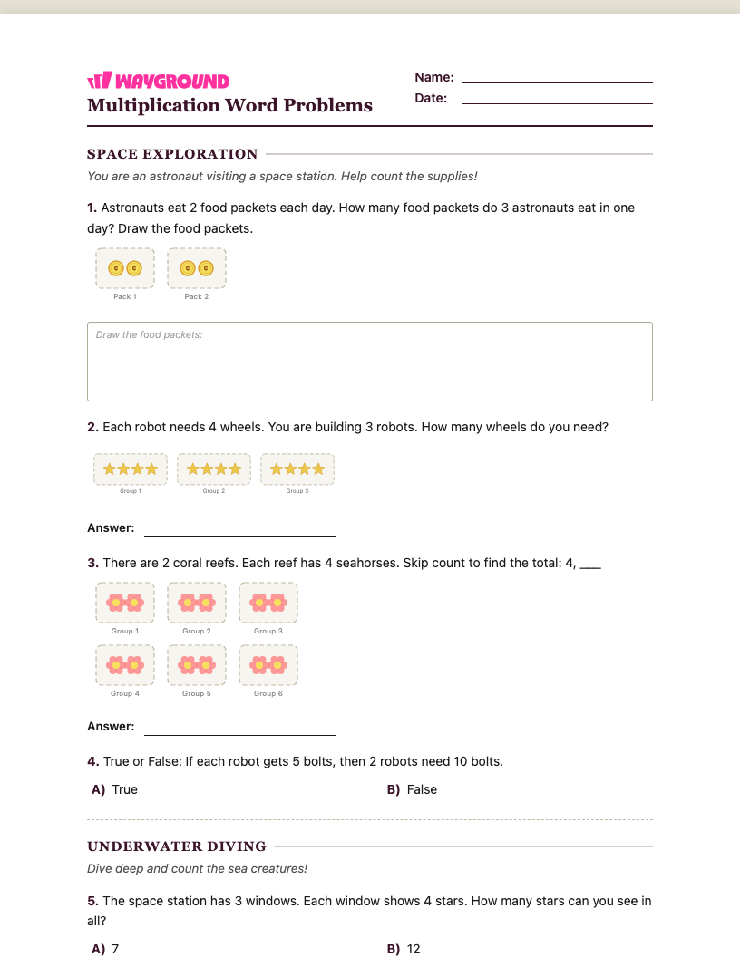 Multiplication Word Problems Worksheet - Nadający się do druku Soal-cerita-perkalian Lembar-kerja Taman-kanak-kanak - Wayground