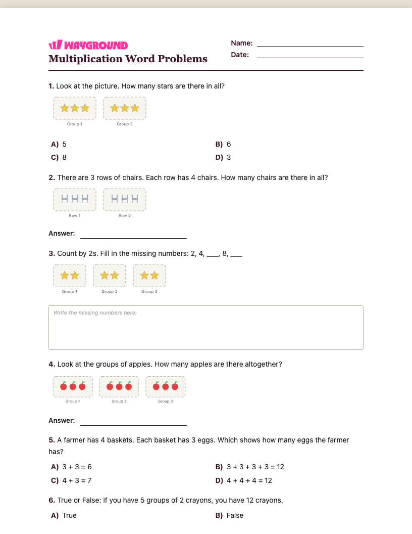 Multiplication Word Problems Worksheet - Imprimível Problemas-de-multiplicação-com-palavras Fichas-de-trabalho - Quizizz