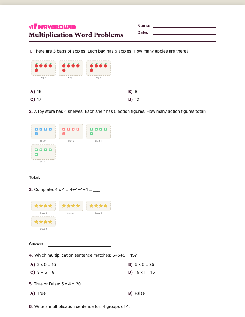 Multiplication Word Problems Worksheet - Imprimível Problemas-de-multiplicação-com-palavras Fichas-de-trabalho - Quizizz
