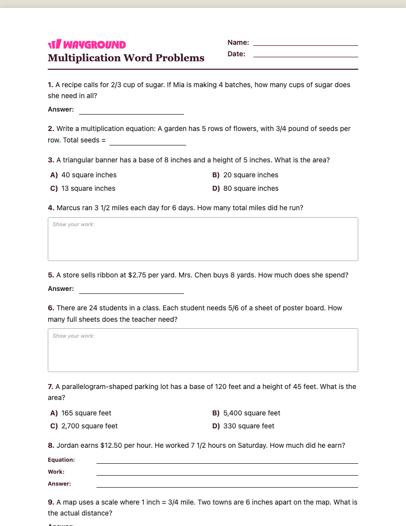 Multiplication Word Problems Worksheet - Imprimível Problemas-de-multiplicação-com-palavras Fichas-de-trabalho - Quizizz