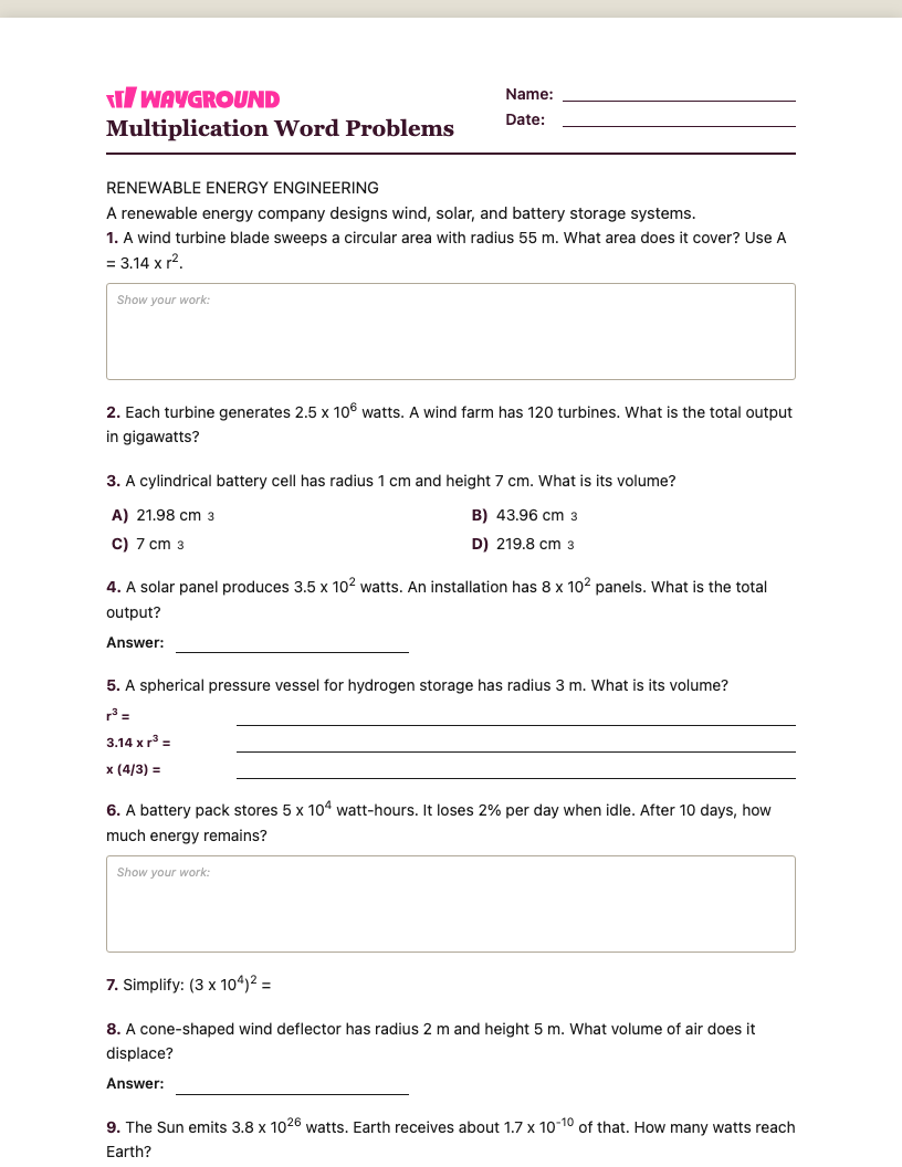 Multiplication Word Problems Worksheet - พิมพ์ได้ โจทย์ปัญหาการคูณ เวิร์กชีท ระดับ 8 - Wayground