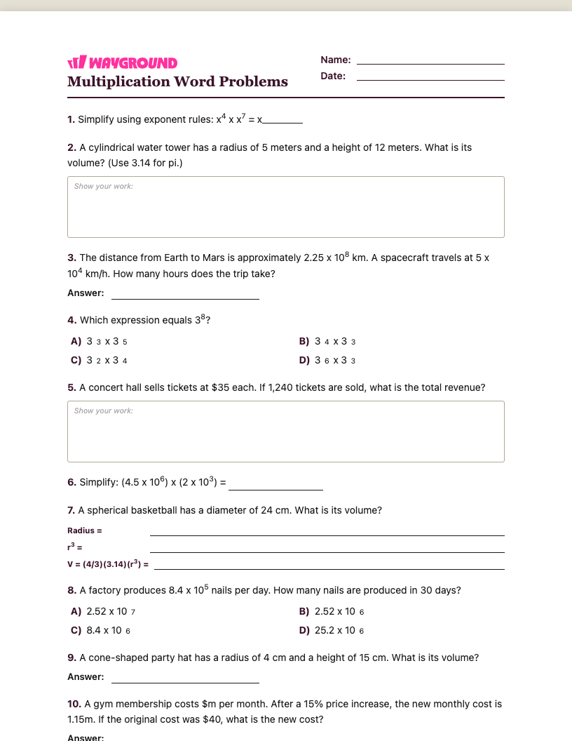 Multiplication Word Problems Worksheet - Imprimível Problemas-de-multiplicação-com-palavras Fichas-de-trabalho - Quizizz