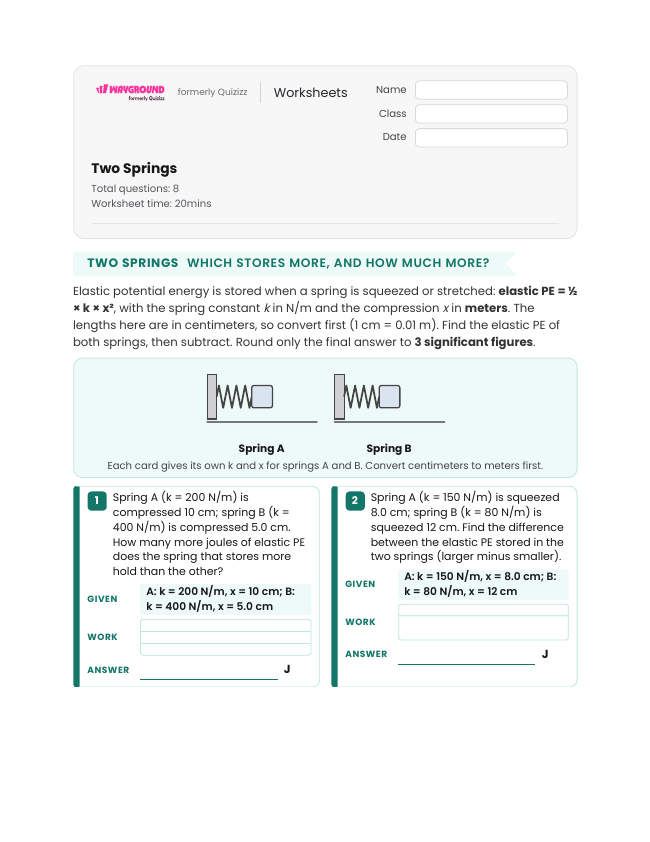 Two Springs - Printable Potential-and-kinetic-energy Worksheets Year 10 - Wayground