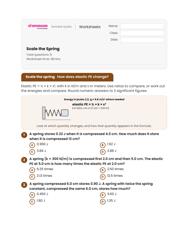 Scale the Spring - Printable Potential-and-kinetic-energy Worksheets Year 10 - Wayground