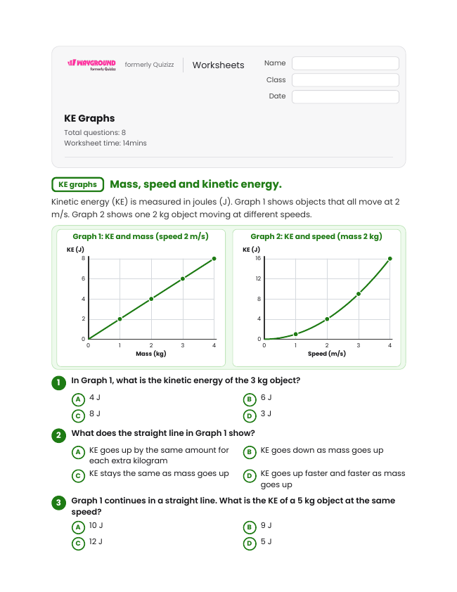 KE Graphs - Imprimível Energia-potencial-e-cinética Fichas-de-trabalho Série 6 - Wayground