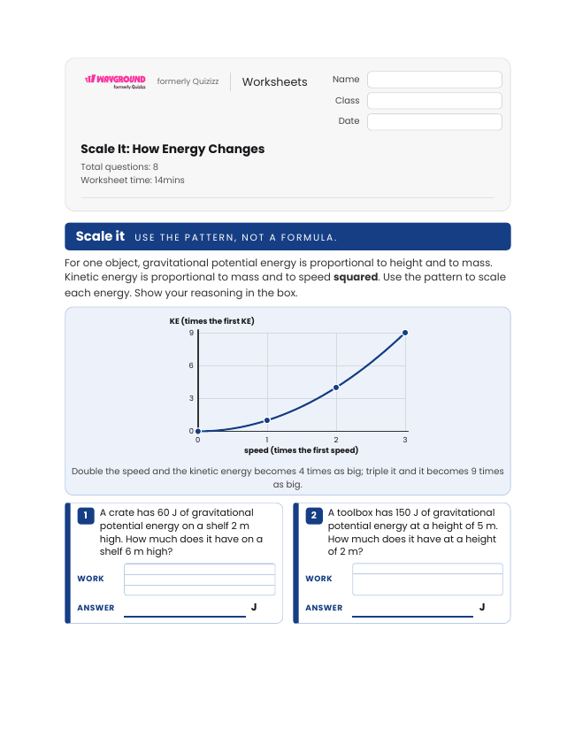 Scale It: How Energy Changes - Imprimível Energia-potencial-e-cinética Fichas-de-trabalho - Wayground