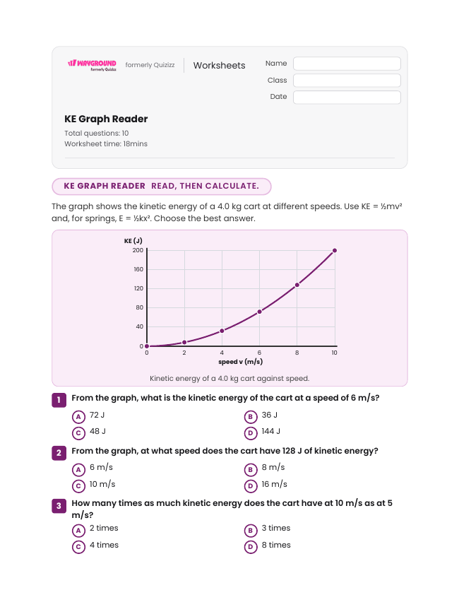 KE Graph Reader - Imprimível Energia-potencial-e-cinética Fichas-de-trabalho - Wayground