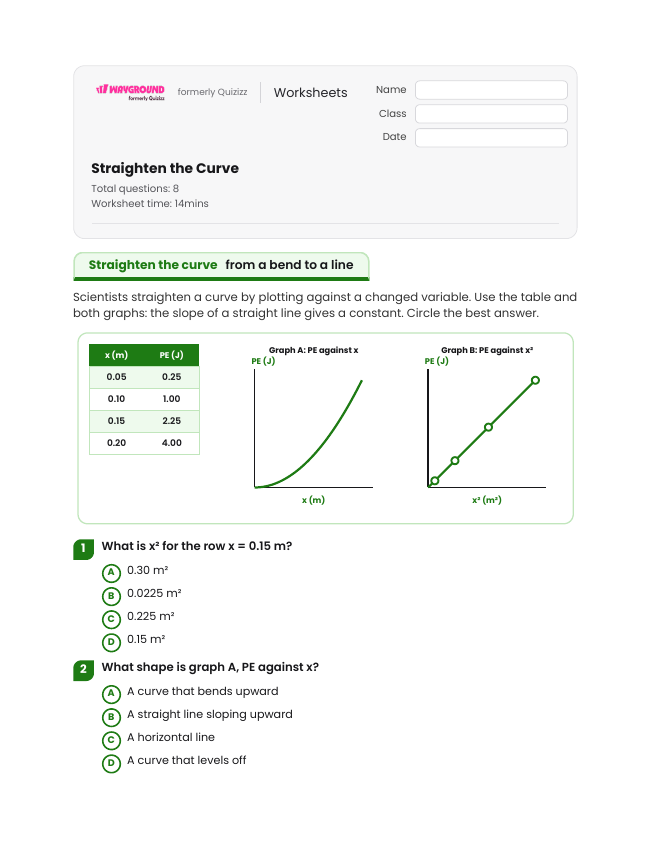Straighten the Curve - Dapat dicetak Energi-potensial Lembar-kerja Kelas 10 - Wayground