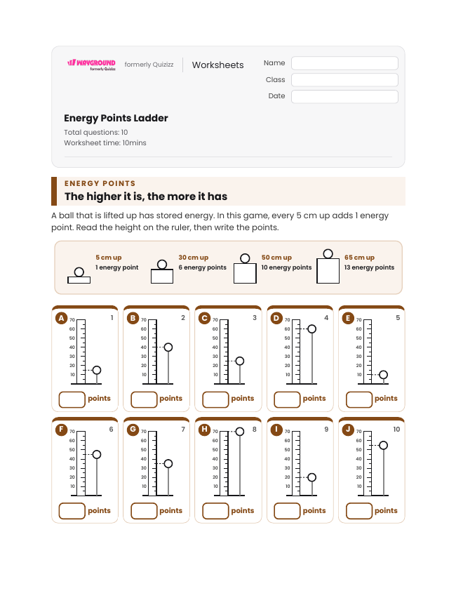 Energy Points Ladder - Imprimível Energia-potencial Fichas-de-trabalho Série 3 - Wayground