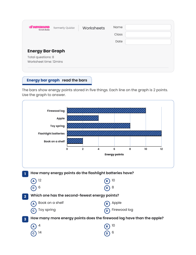 Energy Bar Graph - Imprimível Energia-potencial Fichas-de-trabalho Série 3 - Wayground