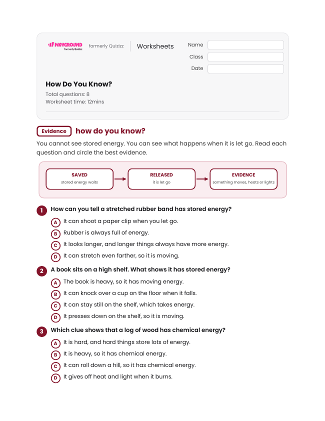 How Do You Know? - Imprimível Energia-potencial Fichas-de-trabalho Série 4 - Wayground