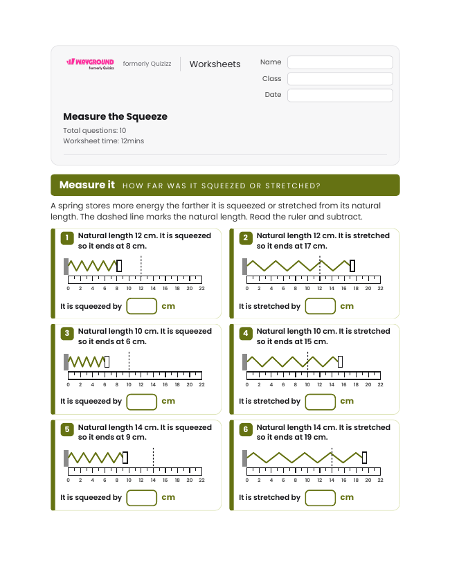 Measure the Squeeze - Imprimível Energia-potencial Fichas-de-trabalho Série 4 - Wayground