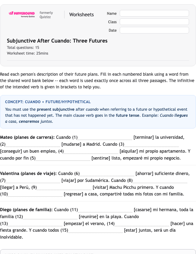 Subjunctive After Cuando: Three Futures - Printable Spanyol Lembar-kerja Kelas 11 - Wayground