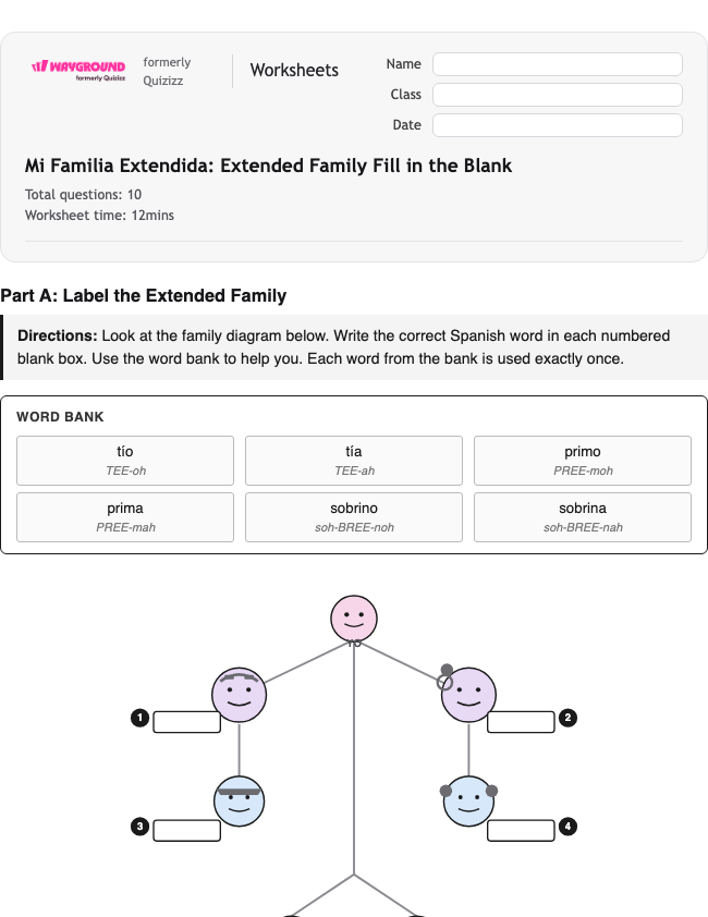 Mi Familia Extendida: Extended Family Fill in the Blank - Printable Spanyol Lembar-kerja Kelas 2 - Wayground