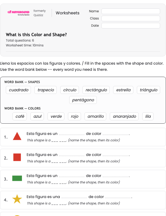 What is this Color and Shape? - Có thể in Spanyol Lembar-kerja Kelas 4 - Wayground