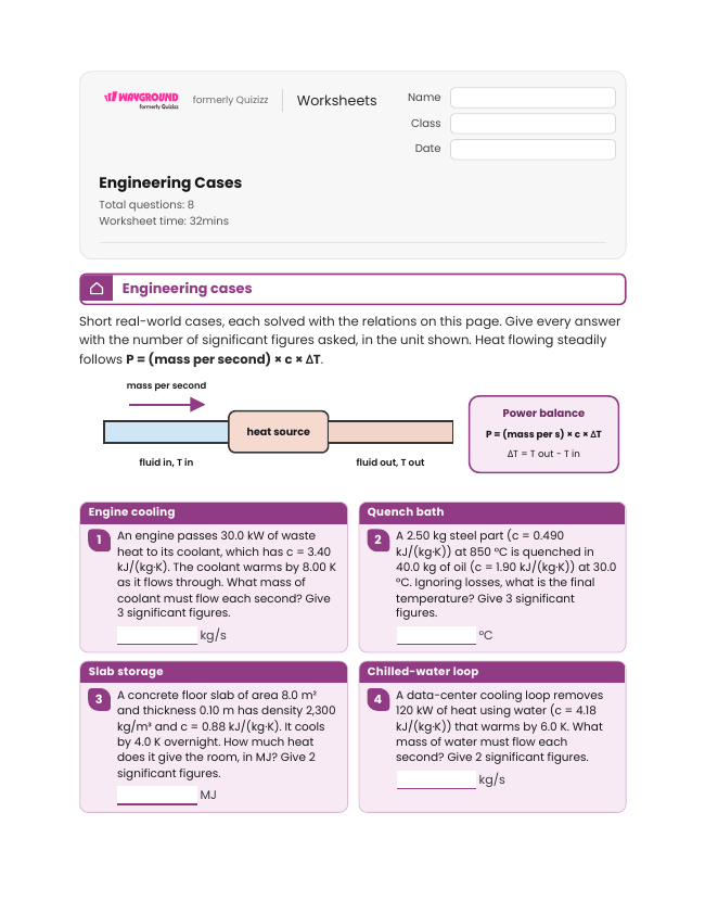 Engineering Cases - Dapat dicetak Kalor-spesifik Lembar-kerja Kelas 12 - Wayground