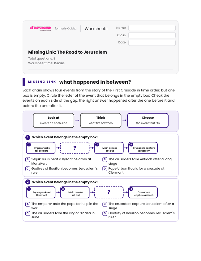 Missing Link: The Road to Jerusalem - Printable The-crusades Worksheets Grade 6 - Wayground