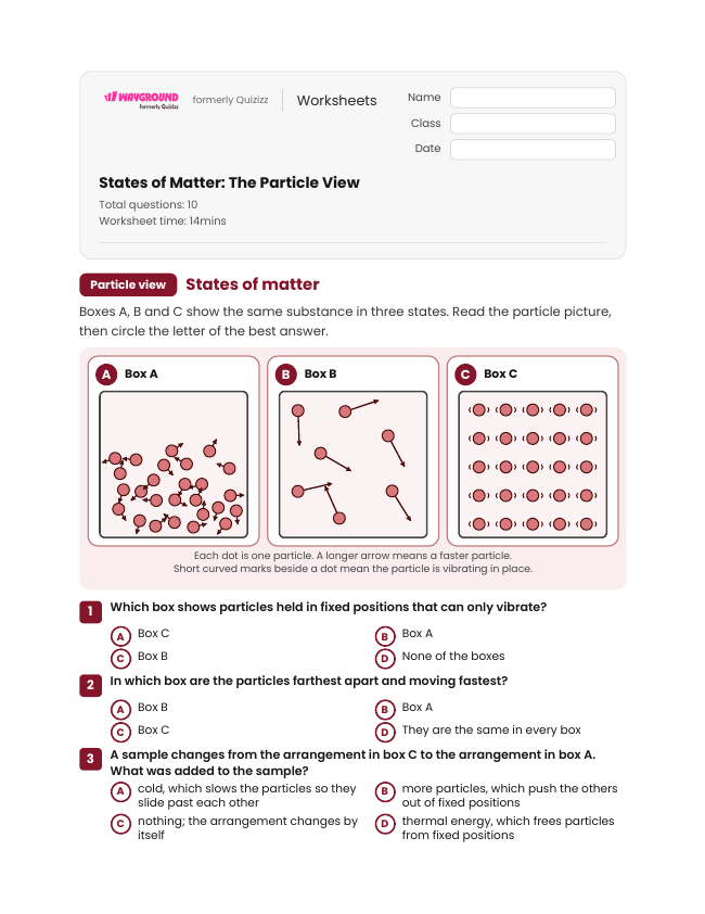 States of Matter: The Particle View - Imprimible Energía-térmica Hojas-de-trabajo Grado 6 - Wayground