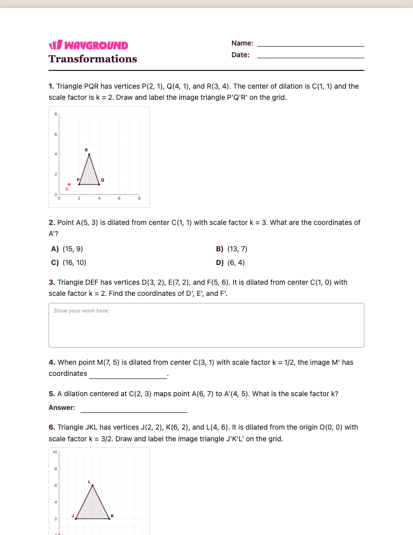 Transformations Worksheet - Có thể in Biến-đổi Phiếu-bài-tập Lớp 10 - Quizizz