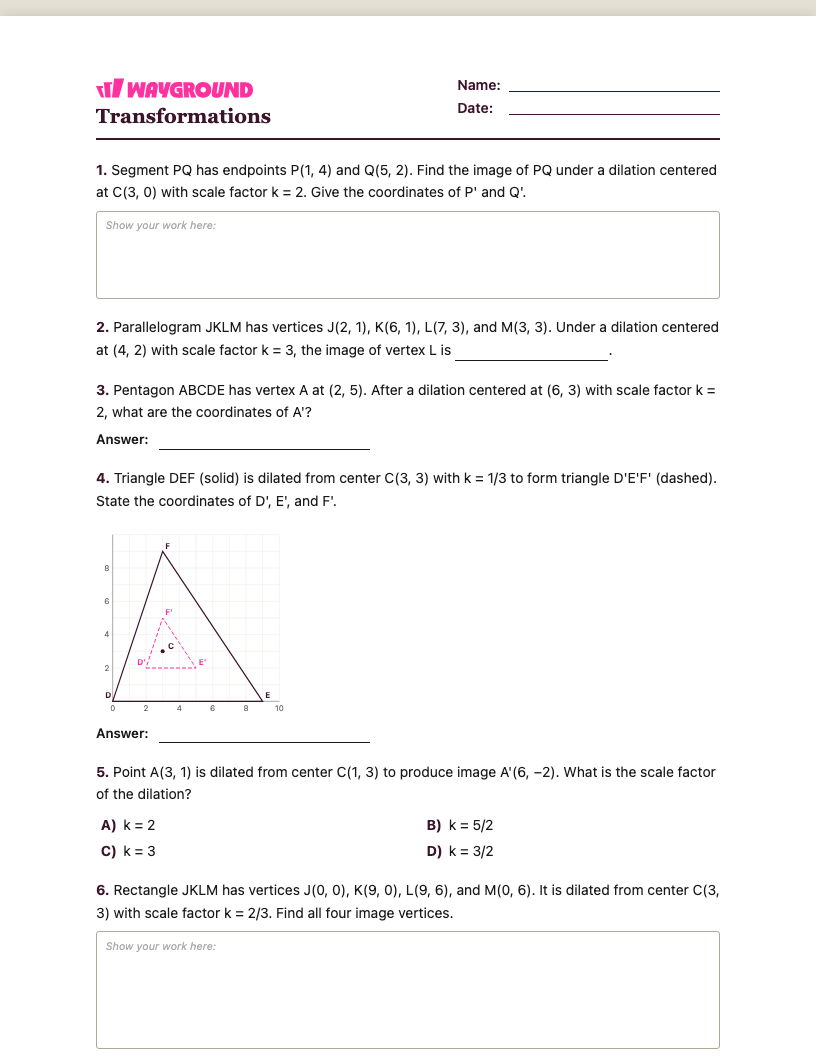 Transformations Worksheet - Có thể in Biến-đổi Phiếu-bài-tập Lớp 10 - Quizizz