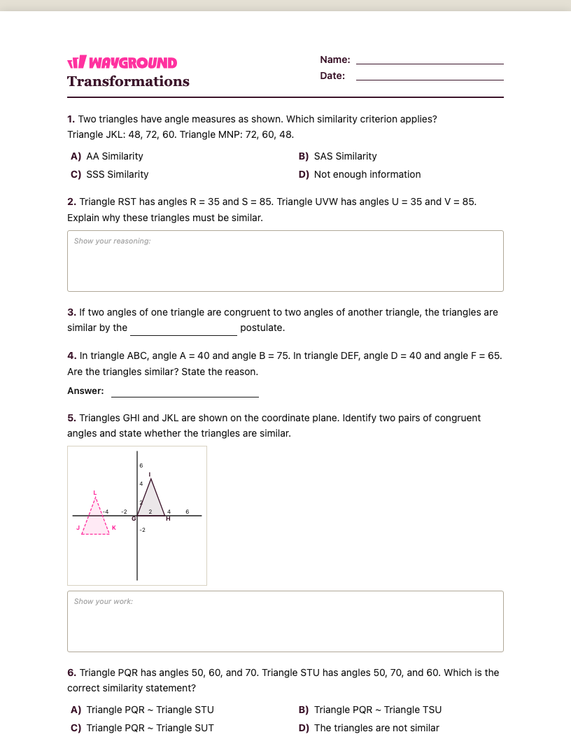 Transformations Worksheet - Có thể in Biến-đổi Phiếu-bài-tập Lớp 10 - Quizizz