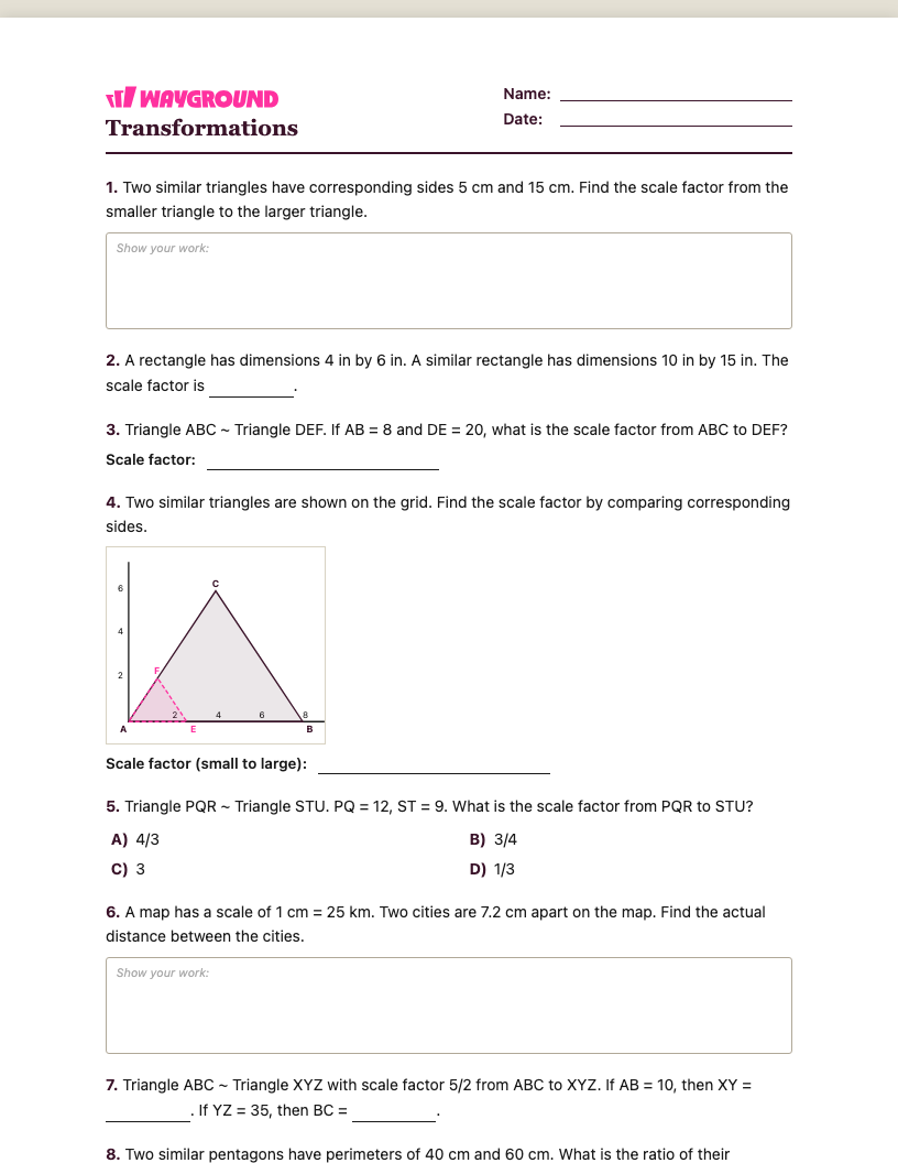 Transformations Worksheet - Có thể in Biến-đổi Phiếu-bài-tập Lớp 10 - Quizizz