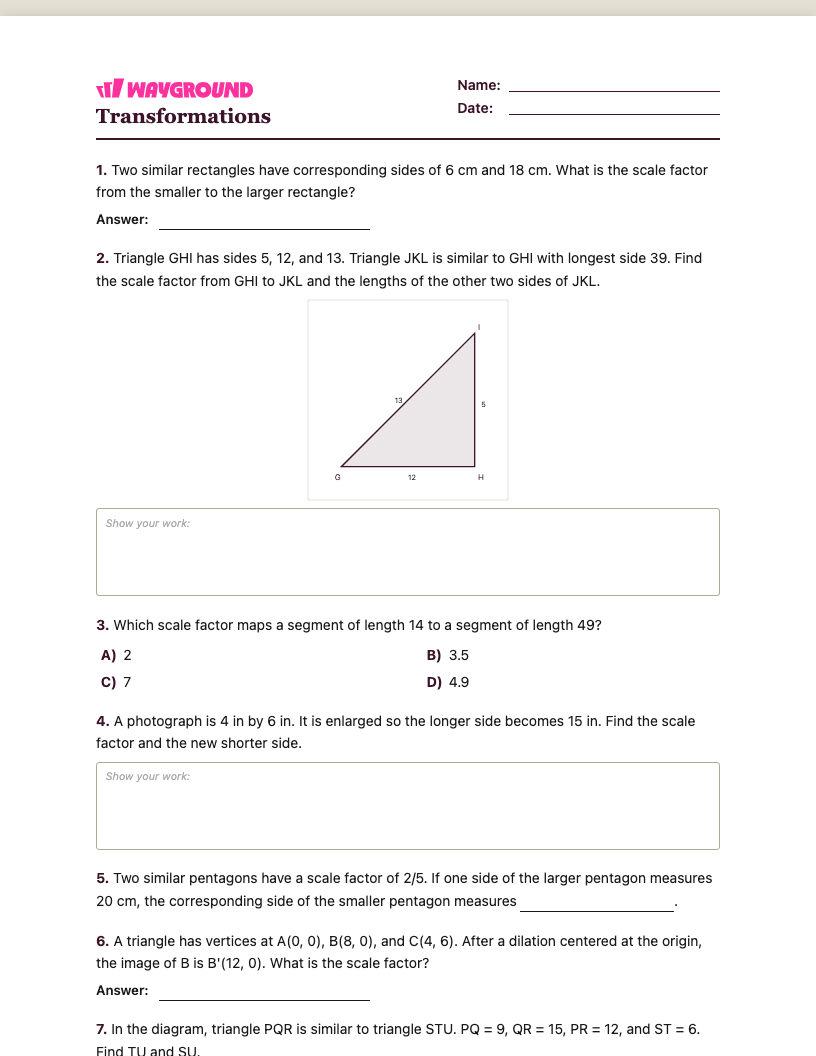 Transformations Worksheet - Có thể in Biến-đổi Phiếu-bài-tập Lớp 10 - Quizizz