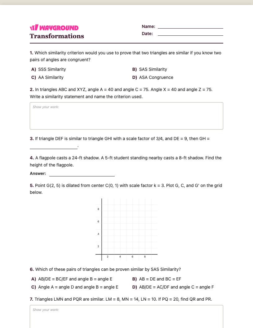 Transformations Worksheet - Có thể in Biến-đổi Phiếu-bài-tập Lớp 10 - Quizizz