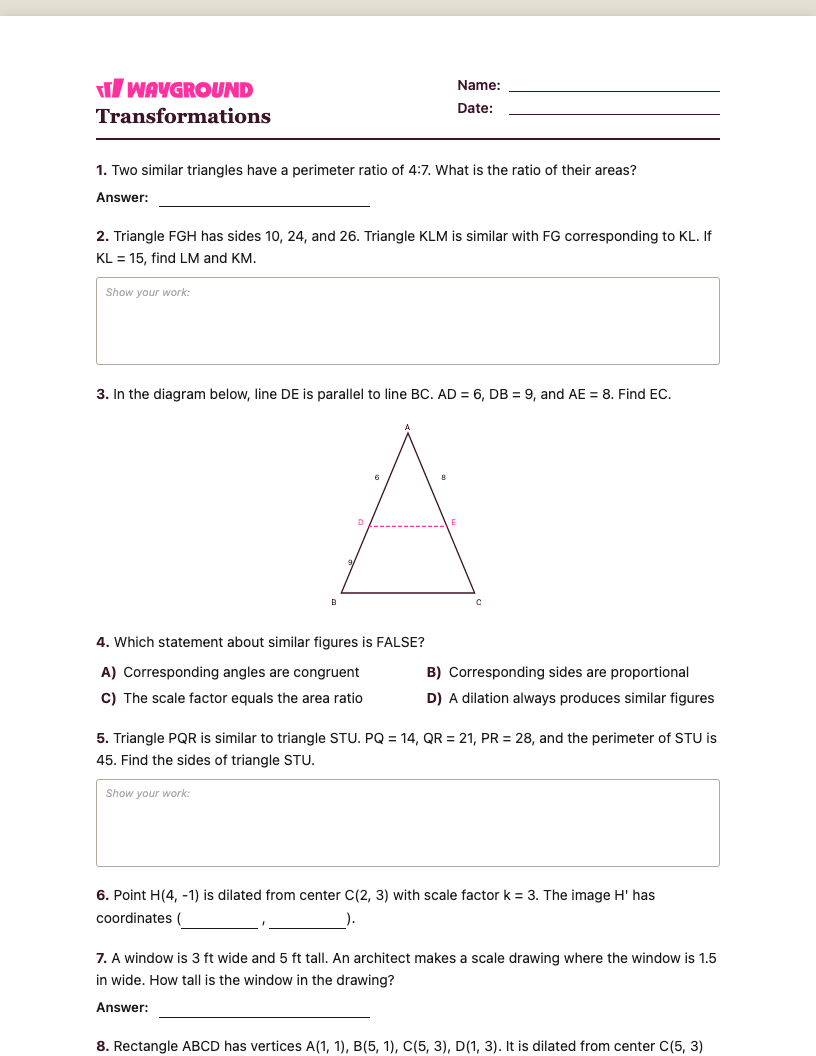Transformations Worksheet - Có thể in Biến-đổi Phiếu-bài-tập Lớp 10 - Quizizz