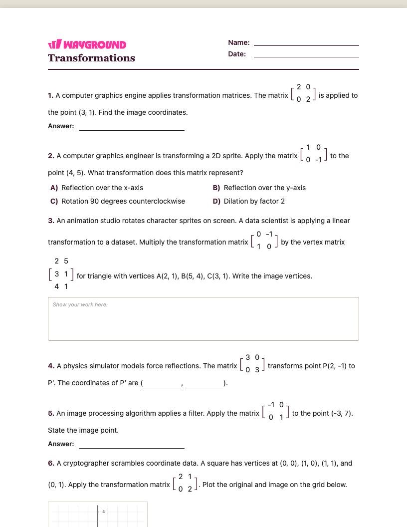 Transformations Worksheet - Có thể in Biến-đổi Phiếu-bài-tập Lớp 11 - Quizizz