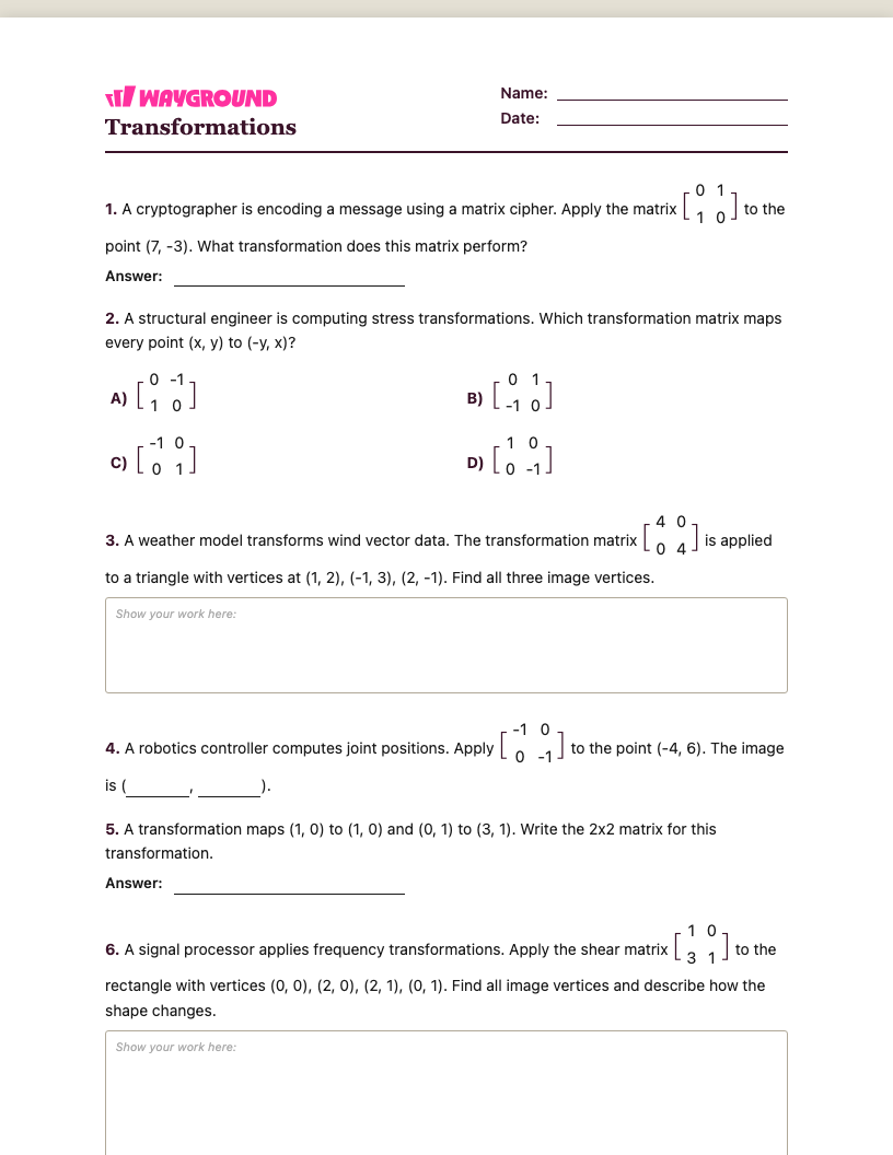 Transformations Worksheet - Có thể in Biến-đổi Phiếu-bài-tập Lớp 11 - Quizizz