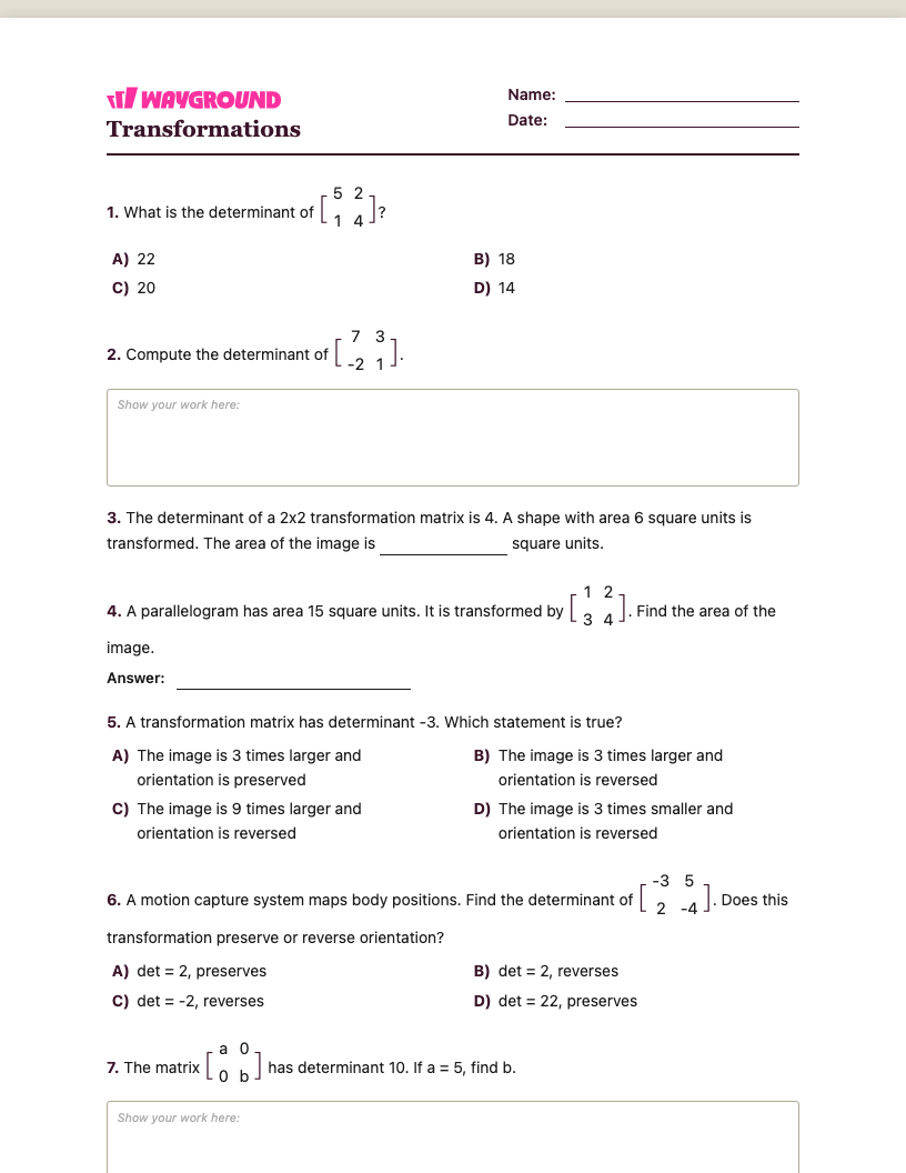 Transformations Worksheet - Có thể in Biến-đổi Phiếu-bài-tập Lớp 11 - Quizizz