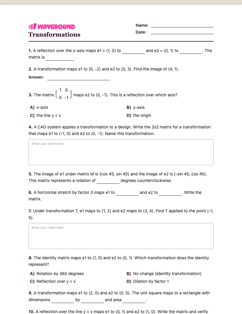 Transformations Worksheet - Có thể in Biến-đổi Phiếu-bài-tập Lớp 11 - Quizizz