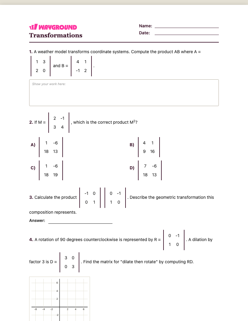 Transformations Worksheet - Có thể in Biến-đổi Phiếu-bài-tập Lớp 11 - Quizizz