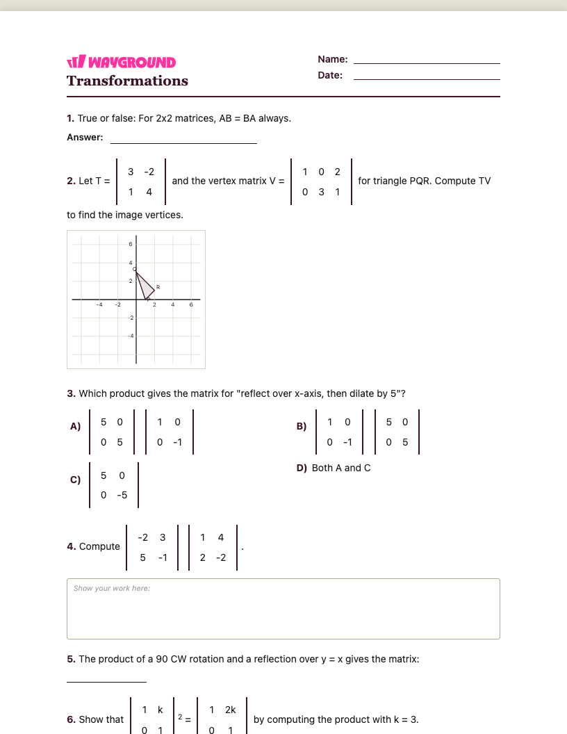 Transformations Worksheet - Có thể in Biến-đổi Phiếu-bài-tập Lớp 11 - Quizizz