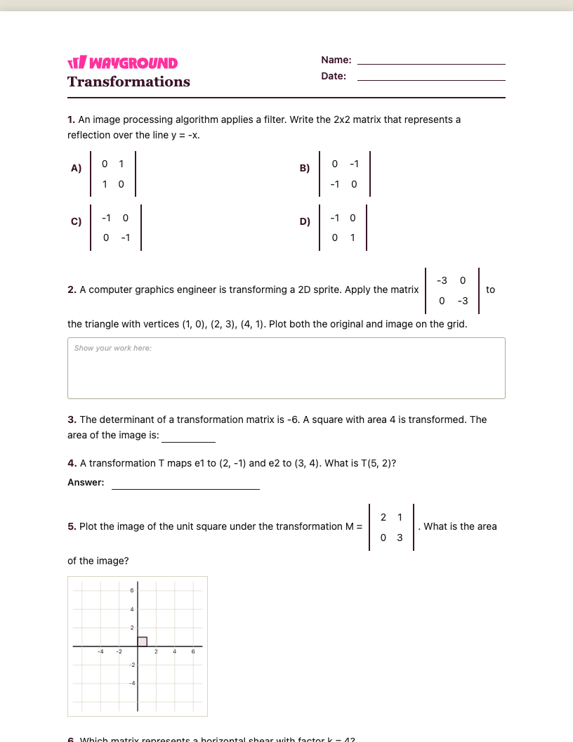 Transformations Worksheet - Có thể in Biến-đổi Phiếu-bài-tập Lớp 11 - Quizizz