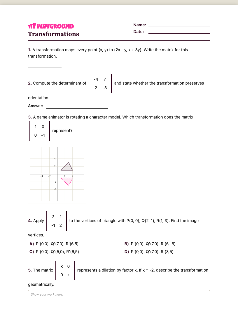 Transformations Worksheet - Có thể in Biến-đổi Phiếu-bài-tập Lớp 11 - Quizizz