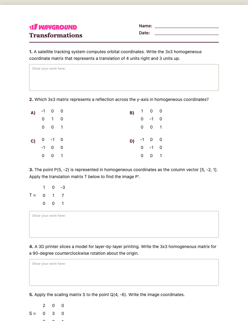 Transformations Worksheet - Có thể in Biến-đổi Phiếu-bài-tập Lớp 12 - Quizizz