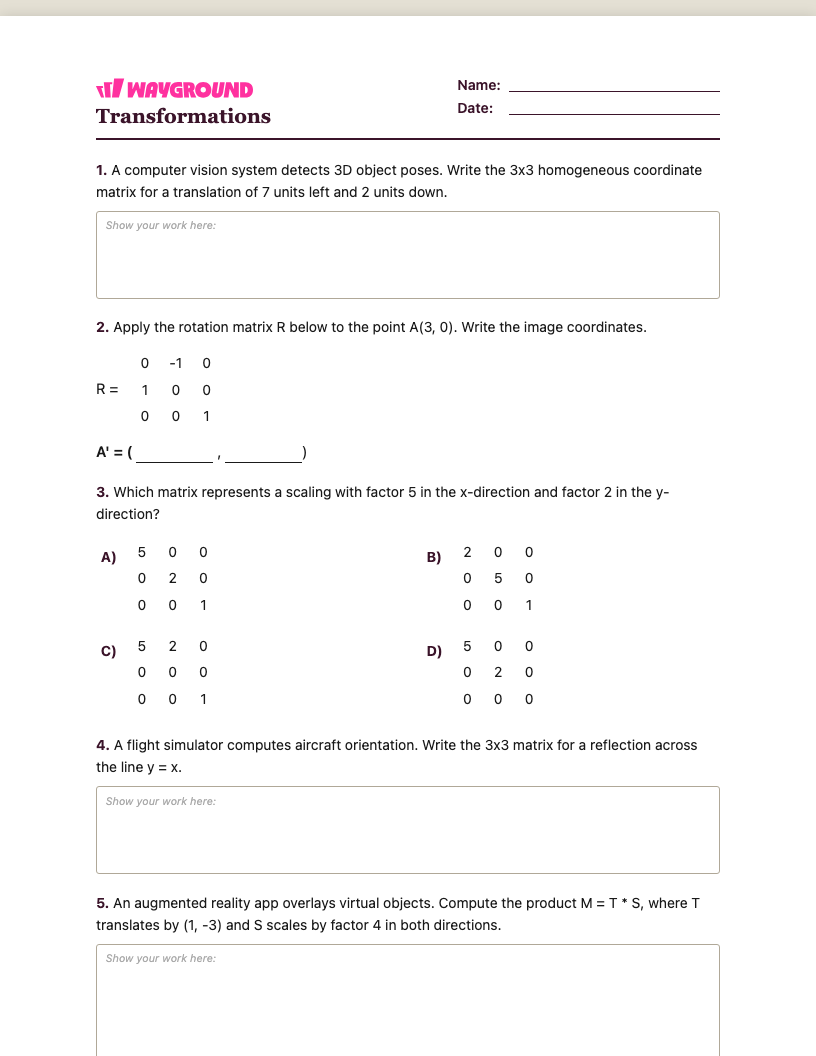 Transformations Worksheet - Có thể in Biến-đổi Phiếu-bài-tập Lớp 12 - Quizizz